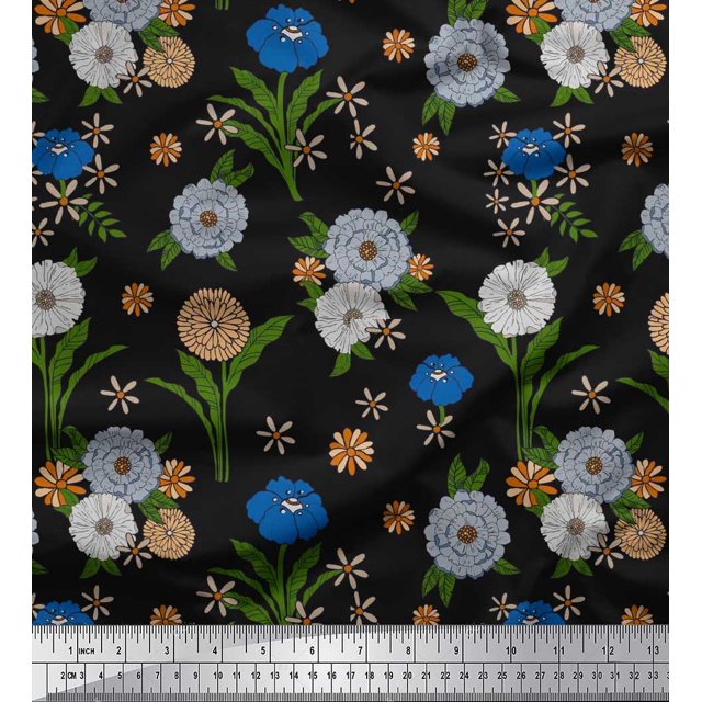 Soimoi Polyester Crepe Fabric Leaves & Carnation Floral Print Fabric by The Yard 42 Inch Wide