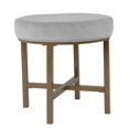 thumbnail image 1 of Round Shape Metal Framed Ottoman with Velvet Upholstered Seat, Gray and Brown, 1 of 2
