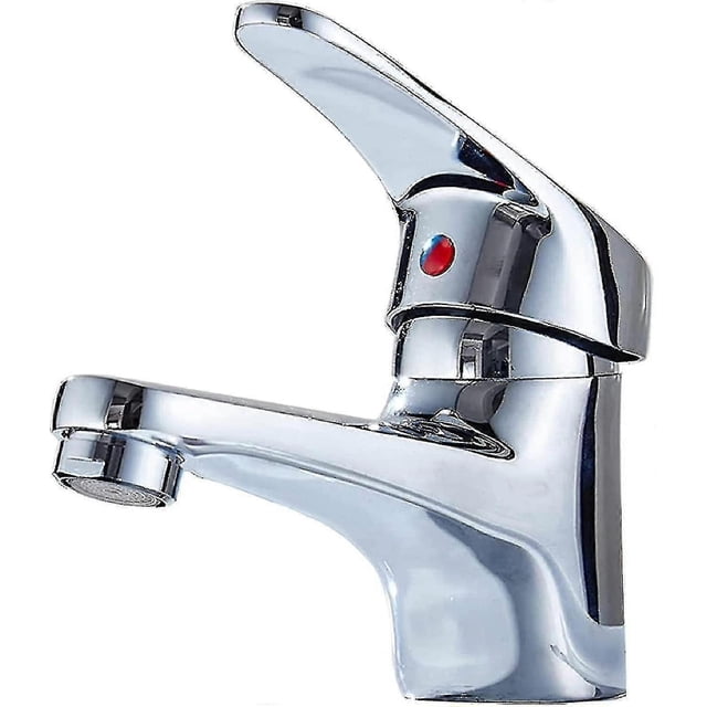 For Basin Taps Bathroom Mixer Faucet - Hot And Cold Mixer Tap, Bathroom Faucet. A chrome-plated solid brass bathroom sink faucet with a single-handle design for hot and cold water mixing. Features a smooth, scratch-resistant surface, a high-quality diffuser for water softening and filtering, and ceramic disc technology to prevent dripping. Includes two braided flexible hoses and mounting hardware for easy installation.