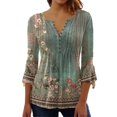 thumbnail image 1 of pitrice 3/4 Manches Tops Swing T-Shirt d'Été Tunique Respirante Attrayante Multicolore Longue Durée Plissée devant à la Mode Vert M, 1 of 5
