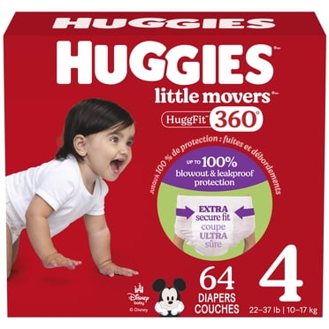 Huggies Little Movers HuggFit 360° Baby Diapers with 360° Waistband, Giga, Size 3-7, Count 76-44