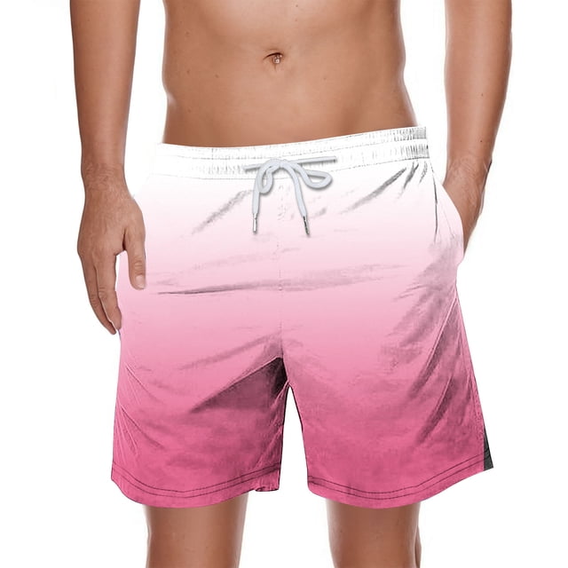Plebaso Men's Gradient Color Shorts Casual Lightweight Beachwear Shorts Summer Classic Drawstring Shorts