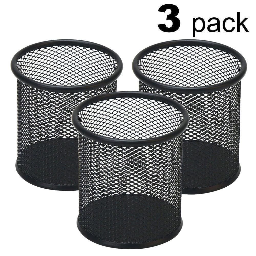 Wuztai Steel Mesh Pen Holder, Industrial Metal Mesh Cylinder Pencil Cup, 3-Pack Desk Organizer for Office Home Stationery Storage