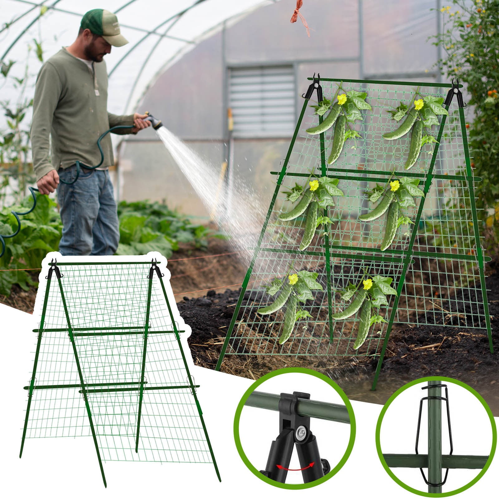 Adjustable Garden Support Frame - Foldable A-Frame Trellis for