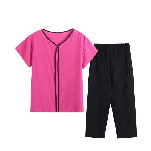 RKSTN Pajama Sets for Women 2 Piece Summer Two Piece Set Short Sleeve Round Neck Pajama Set Printed Tops Pants Set Soft Comfortable Pajamas