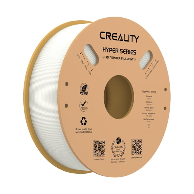 Creality Hyper Series PLA 3D Printing Filament, 1.75mm ±0.03mm Diameter, 1KG Spool, White, High Flow & Precision, Strong Models, Stable Extrusion, Supports 30-600mm/s Print Speed, 190-230°C Printing