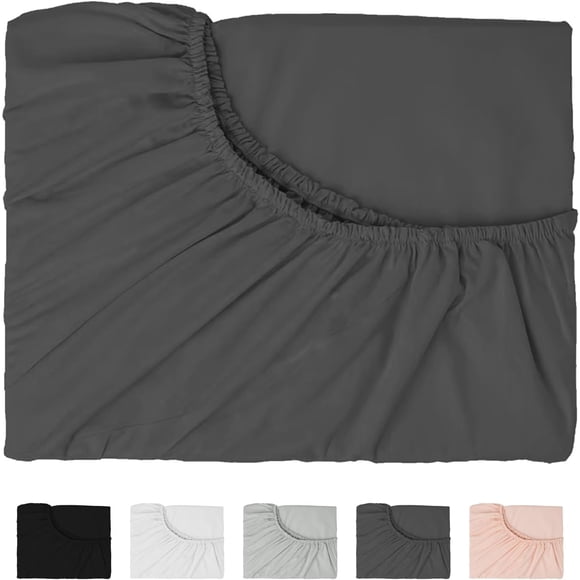 czcpp-100% Microfiber Ultra Soft 60"x80" Queen Size Fitted Sheet Only, Up to 14 inch Deep Pocket Bottom Sheet, Stay in Place Hotel Bedding Matress Protector, Machine Washable, Non-Fade, Dark Gray