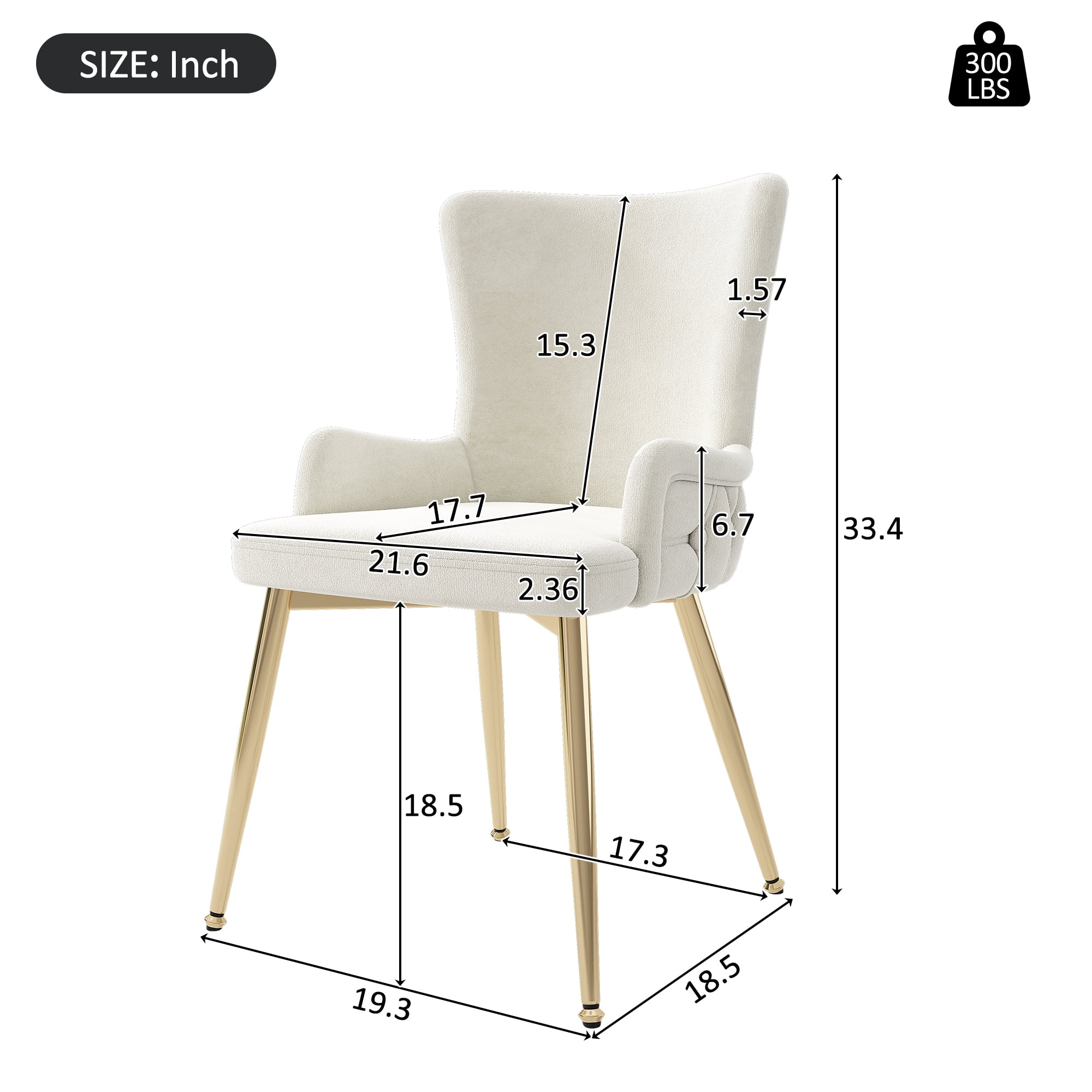 Noble House Ensemble de 4, Chaises de Salle à Manger en Velours, Chaise Capitonnée de Luxe Léger avec Quatre Pieds en Métal Doré, Beige