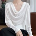 thumbnail image 4 of Roncen Haut à Manches Longues à Col Bénitier pour Femme, Blouse de Base Unie Drapée, Essentiel Extensible pour Superposition, 4 of 5