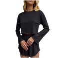 thumbnail image 1 of Tnhcen Ensemble de Pyjama pour Femmes, Haut Court à Manches Longues Douillet et Short à Volants - Ensembles de Pyjamas à Col Rond Confortables pour Femmes, Tenue de Détente Extensible S-TG, 1 of 9