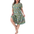 thumbnail image 4 of GRACE & GRANDEUR Robe Midi Trapèze d'Été Bohème Décontractée à Col en V à Manches Courtes à Imprimé Floral pour Femme Grande Taille4X Vert, 4 of 6