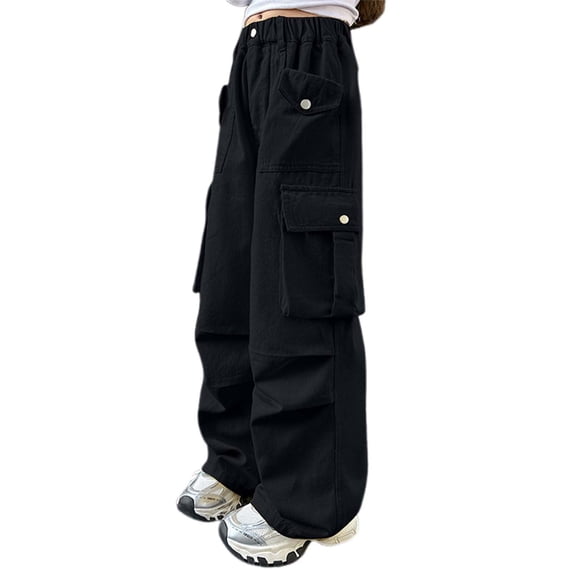 Teen Girl Pant Suit en Girls Pants Size 4 Training Pants Girls Toddler Leotard Cargo Casual Loose Fit Everyday Wear Comfortable Stretchable Kids Trousers For Black 11-12Y
