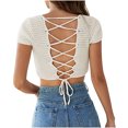 thumbnail image 4 of Timegard Crop Tops for Women Short Sleeve Square Neck Back Drawstring Tie Slim Casual Going out Tops, 4 of 4