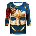 thumbnail image 4 of Outfmvch Chemises Mardi Gras pour Femmes, Manches 3/4 Hauts pour Femmes, Tenue Mardi Gras pour Femmes, Blouses pour Femmes, Hauts d'Entraînement pour Femmes, Tunique Graphique de Carnaval Manches 3/4 Col Rond Blouse Jaune 2TG, 4 of 5