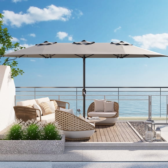 GOGRANT Parasol de Patio Double Face de 13 Pi avec Manivelle et Inclinaison, Parasol Rectangulaire de Marché Imperméable UPF 50+ pour Cour Arrière, Piscine, Terrasse