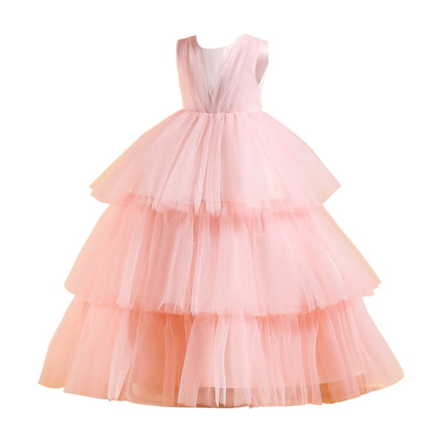 AJIWYH Robe Fille, Robe de Fête pour Enfant Gâteau Mode Robe Douce, Robe pour Bébé Fille Rose pour 5-6 Ans