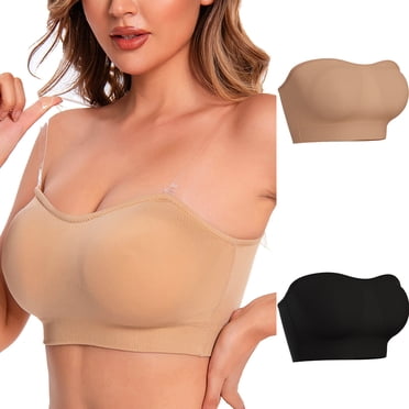 FAIWAD Soutien-Gorge Bandeau Sans Bretelles pour Femmes 2 Pcs, Soutien-Gorge Tube Sans Coutures, Grande Taille, Bandeau Extensible, Confort, Soutien-Gorge Sans Armatures avec Bretelle Amovible