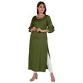 thumbnail image 1 of Moomaya Solid Rayon Kurta For Women bell Sleeve Drawstring Neck Long Ethnic Kurti, 1 of 6