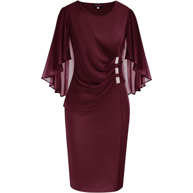 Hanna Nikole Robe en Chiffon à Manches Courtes pour Femmes Grande Taille avec Volants et Strass