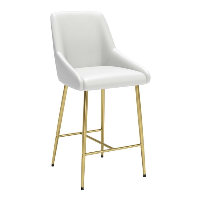 Zuo Modern Madelaine Counter Chair, White & Gold (Set of 1)