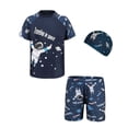 thumbnail image 2 of MIASHUI Boys Two Piece Rash Guard Swimsuits Kids Short Sleeve Bathing Suit with Sun Hat,Black,5-6 Years, 2 of 3