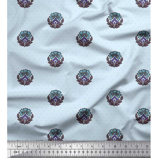 Soimoi Modal Satin Fabric Dot,Leaves & Floral Block Decor Fabric Printed Yard 42 Inch Wide