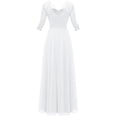 thumbnail image 4 of Meichang Robes en Mousseline pour Femmes Tendance Dentelle Manches 3/4 Robe à Col en V Tunique Vintage Florale Évasée Swing Robe d'Été Décontractée Couleur Unie Soirée Fête Robes d'Été, 4 of 8