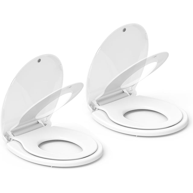 Bingirl 17-Inch Quick Match White PP Toilet Seat Round 2-Pack: Child & Adult Combo, Soft-Close, Quick Install