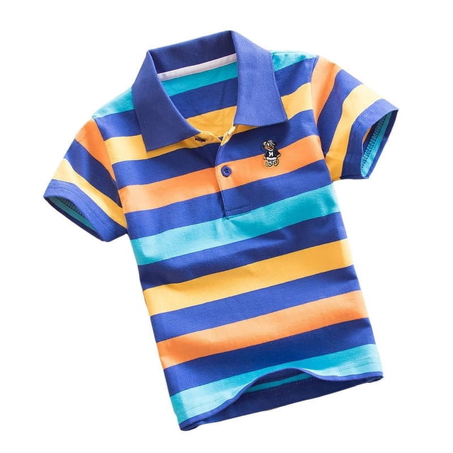 Polos pour Garçons Rayures Polo Chemise Boutonnée Garçons à Manches Courtes 7-8 Ans Mode Garçons