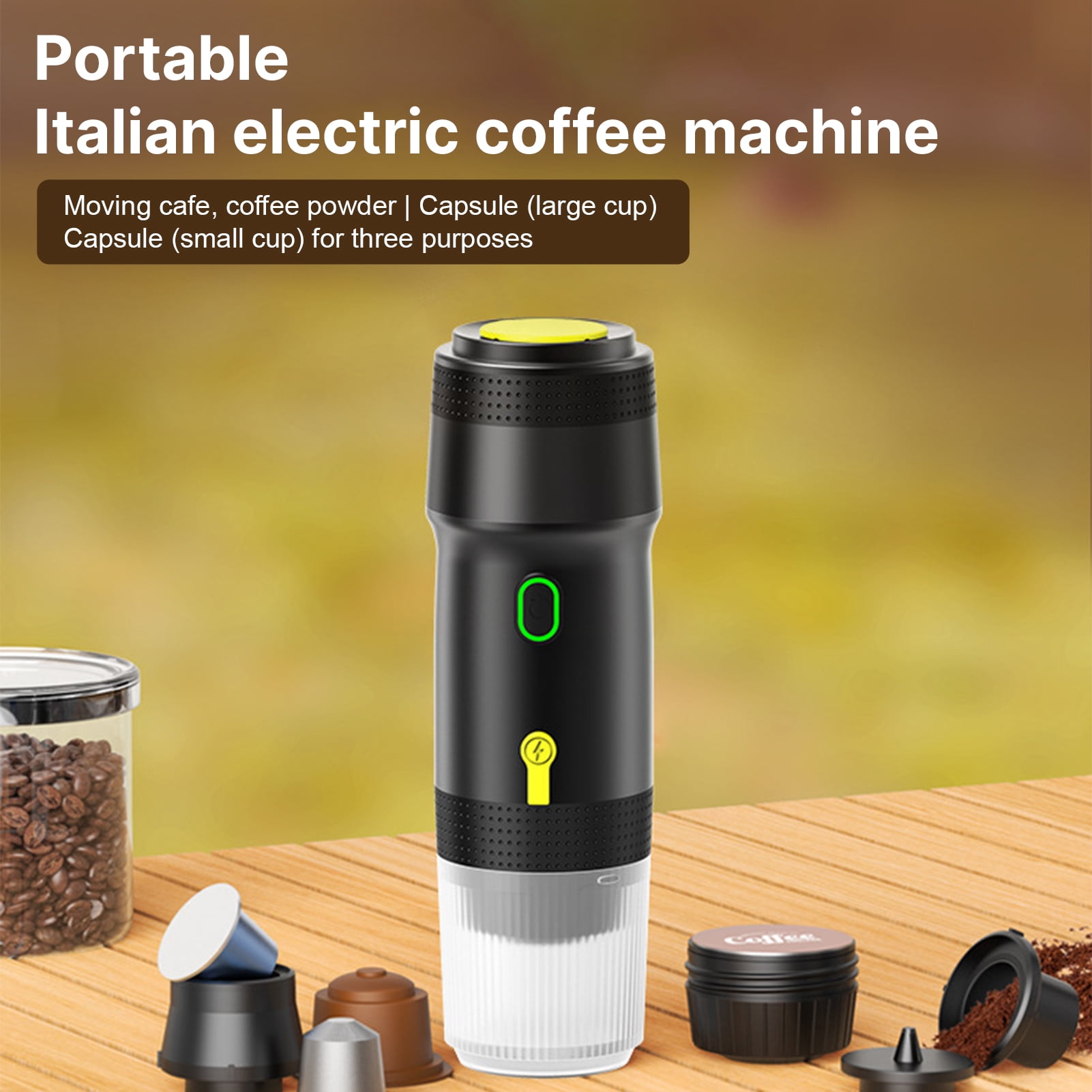 Coffee Portable Coffee Machine for Car Home Travel 3 in 1 Cordless Electric Coffee Maker Work With Capsule and Ground Coffee Mini Cold Brew and Heating Coffee Maker with 120ml Cup