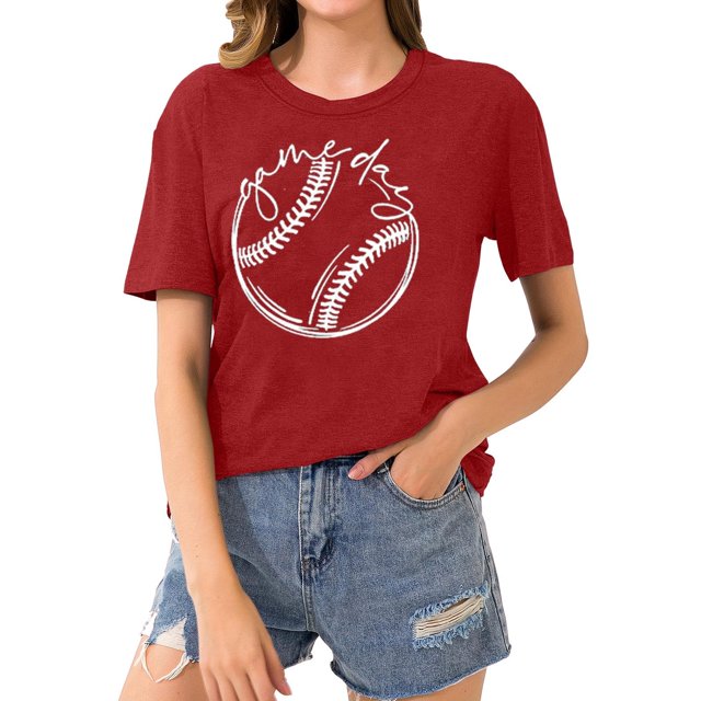 Liquidation d'Économies! BEFOKA T-Shirt Grande Taille pour Femmes, Blouse Décontractée d'Été pour Femmes, T-Shirt de Sport de Baseball Imprimé pour Femmes avec Col Rond et Manches Courtes