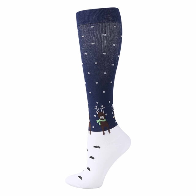 Aocisk Christmas Printed Calf Socks Long Tube Knee Socks with Compression Design Compression Socks for Support Navy s/m