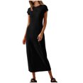 thumbnail image 1 of PEZHADA Longue Robe pour Femmes Été Robe Décontractée pour Femmes à Col Rond Couleur Unie Longue Robe à Manches Courtes Robe à Col Rond à Manches Longues Longue Robe à Manches Longues Longue Robe pour Femmes, 1 of 7