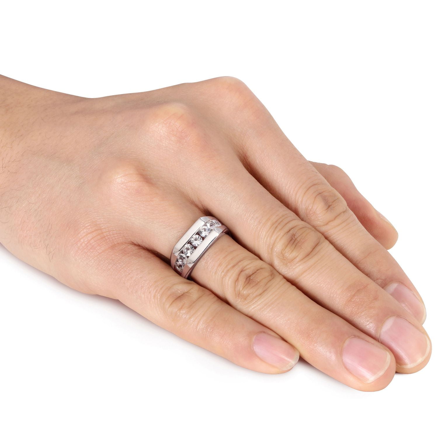 Bague stylisée Miabella pour homme en saphir blanc synthétique 1.20 ct TGW en argent sterling