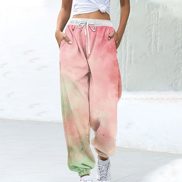 Pants for Women, Women Fashion Color Blocked Printed Drawstring Pants
