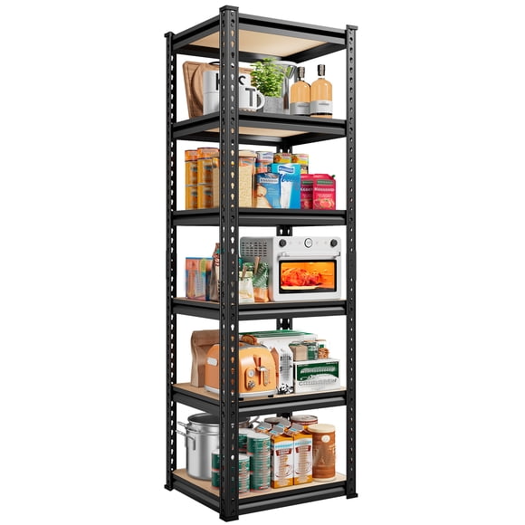 Exenoray Étagères de Rangement à 6 Niveaux, Unité d'Étagères de Garage Robuste, Capacité de 2000 Lb Étagère de Garage en Métal 16 Pouces P x 16 Pouces L x 72 Pouces H pour Entrepôt Garde-Manger sous-Sol, Noir