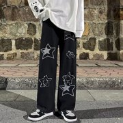 Product Category Men's Jeans - Mens Embroidered Jeans Loose Five Pointed Daddy Pants Autumn And Winter Straight Leg Wide Pants