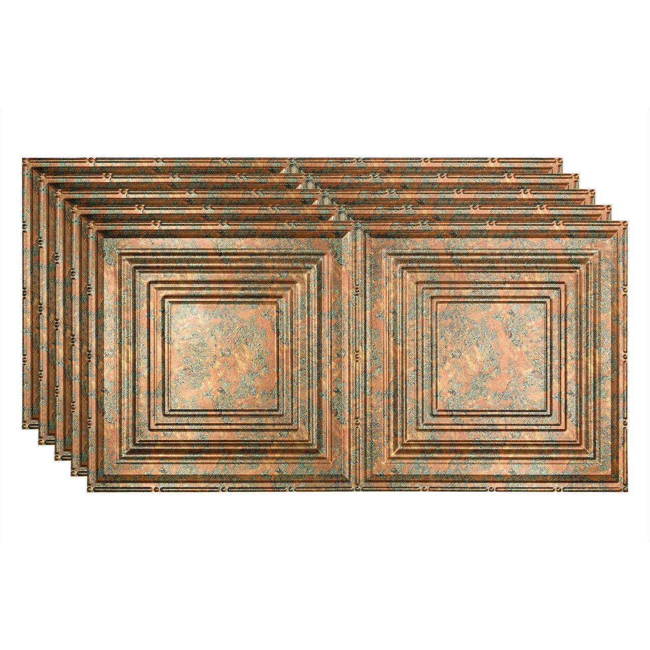 Fasade Traditional 3 Vinyl 2ft x 4ft Glue Up Ceiling Panel Copper Fantasy 5 Pack