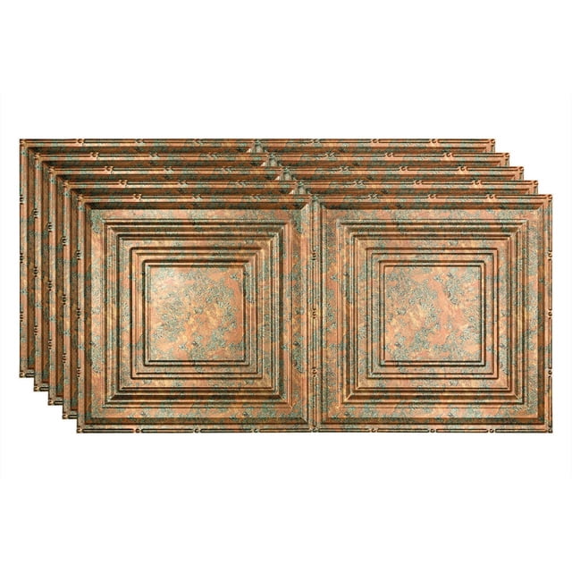 Fasade Traditional 3 Vinyl 2ft x 4ft Glue Up Ceiling Panel Copper Fantasy 5 Pack