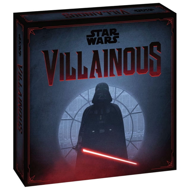 Star Wars Villainous Boîte de Jeu de Société de Stratégie Mettant en Vedette Darth Vader Tenant un Sabre Laser Rouge devant une Fenêtre Circulaire avec un Arrière-Plan Sombre et Enfumé et un Lettrage de Titre Rouge Audacieux, Mettant l'Accent sur la Résilience et les Aptitudes à Résoudre des Problèmes.