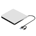 thumbnail image 1 of External CD DVD +/-RW Drive, USB 3.0 & USB-C Portable CD & DVD ROM Burner Player Reader Writer Rewriter Disc Drive,White,1 x External CD/DVD Drive,White, 1 of 8