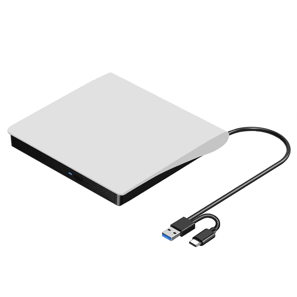 External CD DVD +/-RW Drive, USB 3.0 & USB-C Portable CD & DVD ROM Burner Player Reader Writer Rewriter Disc Drive,White,1 x External CD/DVD Drive,White