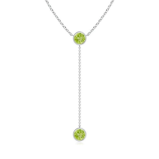 Angara Collier en Péridot Naturel - Collier Style Lariat en Péridot Rond Serti Clos 1,9 ct en Platine pour Femmes