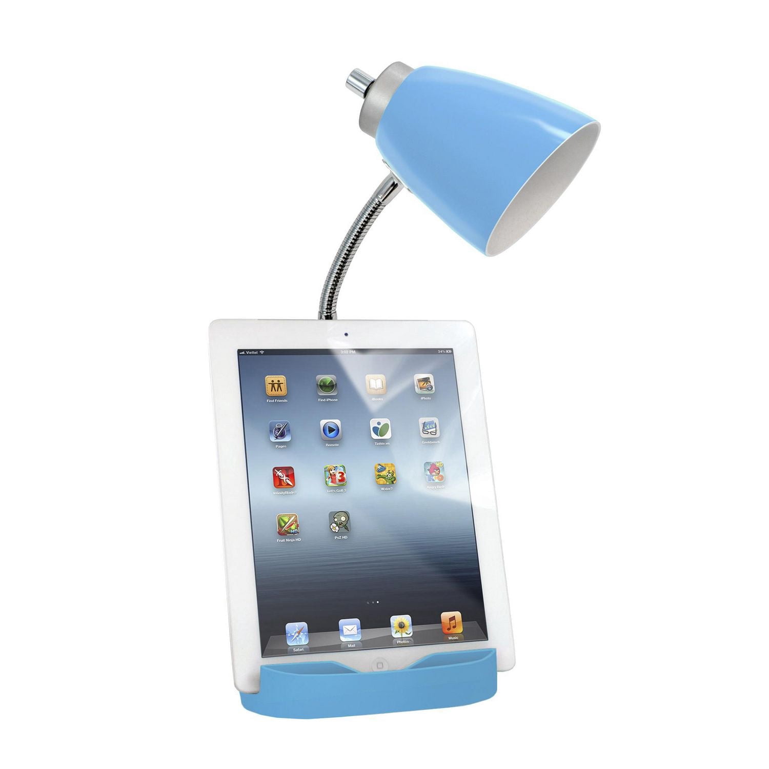 Lampe de bureau feux de la rampe  Organisateur col de cygne  avec support pour tablette d'iPad Porte-livre et port USB, Bleu