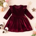 thumbnail image 1 of LSLJS Robe Froncée à Manches Longues en Dentelle en Velours Uni à Simple Face pour Bébés et Tout-Petites Filles, Tenues pour Bébé, 1 of 9