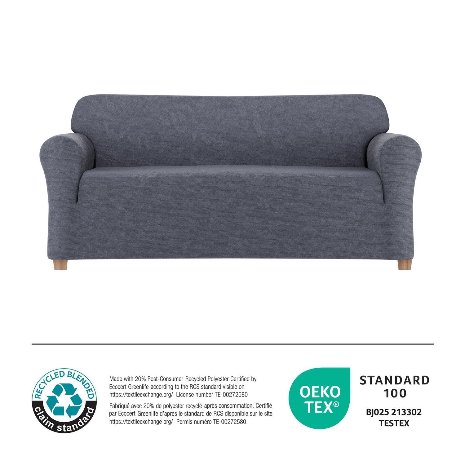 Housse en tissu recyclé SmartFit Chenille Stretch Canapé, 1 pièce, bleu