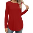 thumbnail image 2 of Yuyuzo Womens Tops Crew Neck Long Sleeve Side Split Solid Color Loose Casual Basic Fall Tunic Top, 2 of 6