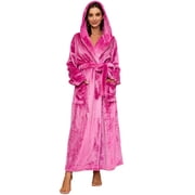 HEARTNICE Womens Fleece Hooded Robe, Soft Full Length Thick Plush Bathrobe House Coat,(Rose,L-XL)