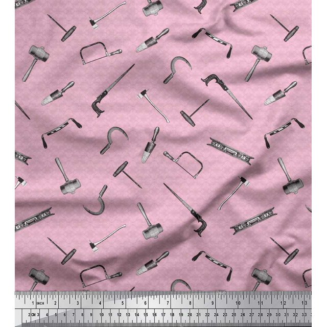 Soimoi Pink Poly Georgette Fabric Square & Tools Hardware Fabric Prints By Yard 42 Inch Wide