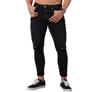 EGNMCR Jeans for Men, Men's Elastic Waist Loose Fit Denim Pants, Mens Pull On Jeans Mens Skinny Stretch Pants Distressed Ripped Freyed Trousers Men Pants